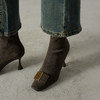 【预售5天】新款法式复古方头粗跟中跟单鞋女高筒瘦瘦靴弹力靴短筒靴WC&M3581 商品缩略图2