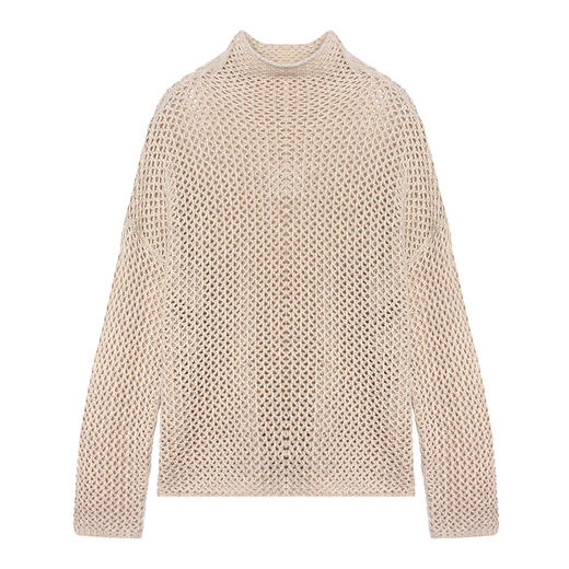 100%山羊绒镂空宽松高领套头衫 商品图2