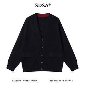 SDSA秋冬新款痞帅男装韩版简约撞色纽扣V领针织衫百搭开衫毛衣