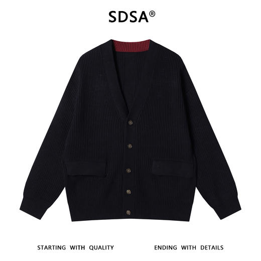 SDSA秋冬新款痞帅男装韩版简约撞色纽扣V领针织衫百搭开衫毛衣 商品图0
