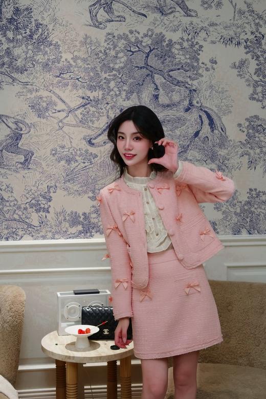 L.Fleuri 粉色小香风蝴蝶结外套半裙套装 20988 商品图3