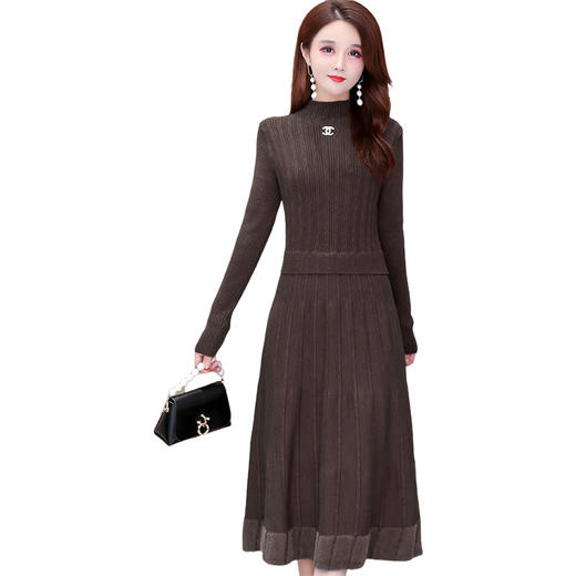 QYM 5CXFNR815-Y针织连衣裙厚款毛线裙秋冬季保暖内外可穿A字裙 商品图4
