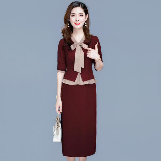 TYH-99H223-Y时尚假两件包臀裙围巾领蝴蝶结长袖裙春秋季新款连衣裙 商品图1