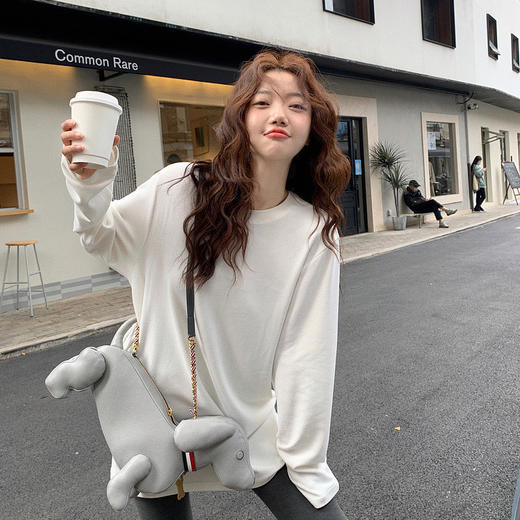 PSQUEEN 350g重磅双面澳绒磨毛打底T恤 简约保暖 时尚百搭 商品图5