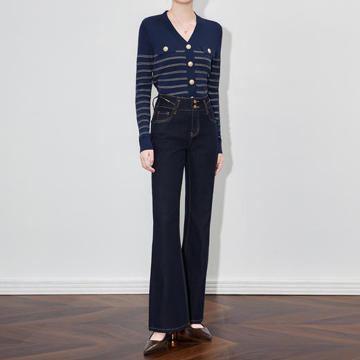 「高货wl」全新升级【铂金会员266/天猫359/差价93】(94420)洛诗琳立裁腰头设计微喇裤2025秋季高腰显瘦四面弹牛仔裤 商品图0