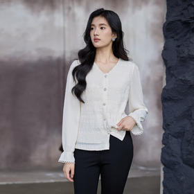 奢姿大码女装2025秋季减龄褶皱V领衬衫胖妹妹荷叶袖时尚百搭上衣9953269883