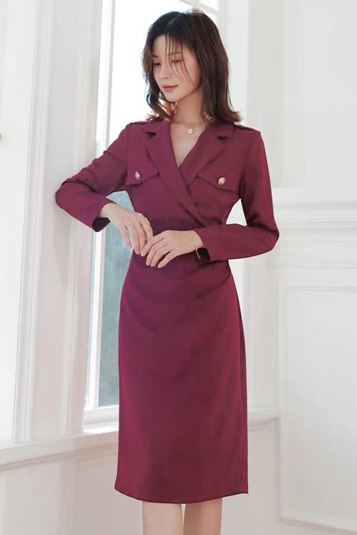 ELLA JADE 紫红色高端大气西装收腰连衣裙 17117 商品图1