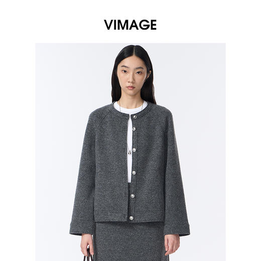 VIMAGE纬漫纪深灰色时尚减龄圆领直筒版型2025秋冬新款外套V2403105 商品图3