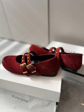 JEHURFIE/纪华菲长毛牛皮渐变一字带玛丽珍单舒AB25365