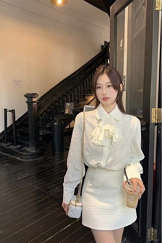 amadella 气质白色领结装饰长袖衬衫上衣 20976 商品图2