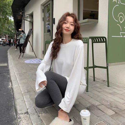 PSQUEEN 350g重磅双面澳绒磨毛打底T恤 简约保暖 时尚百搭 商品图3