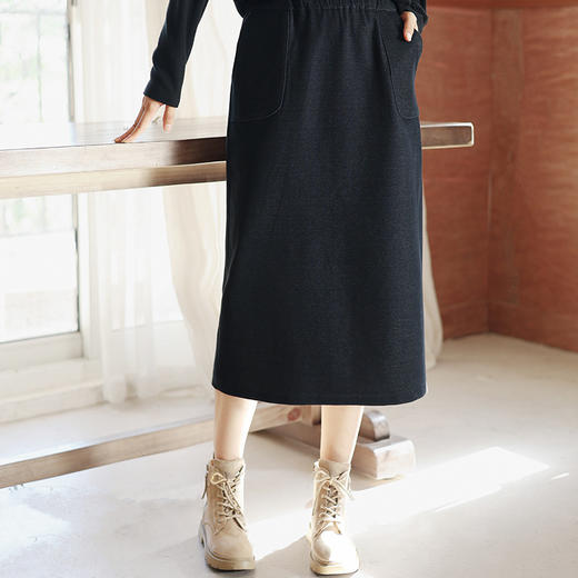 天丝羊毛半身裙，松紧腰纯色中长款a字裙QM-6565 商品图2