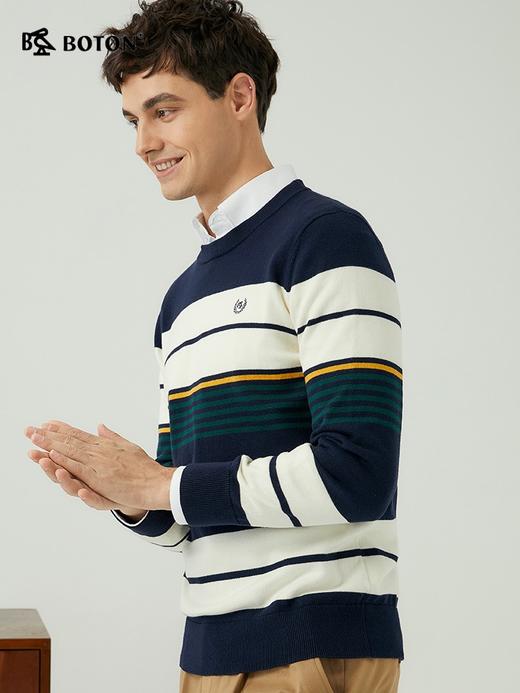 波顿男士秋冬 毛衣 撞色条纹 合身美英休闲长袖款MU737323 商品图1