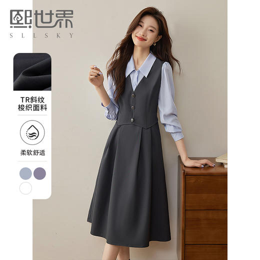 【专属特价】熙世界厅里厅气假两件长袖连衣裙女2025秋季教资面试收腰衬衫裙子 商品图0