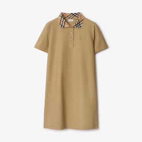 BURBERRY 巴宝莉 女士马术骑士徽标刺绣格纹领棉质Polo衫短袖连衣裙 驼色 8110342 B8626