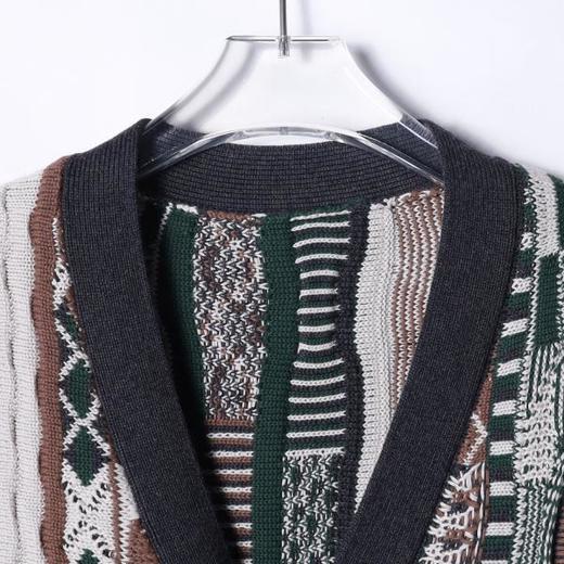 257121SDSA秋冬新款痞帅男装韩版撞色竖纹纽扣V领针织衫百搭开衫毛衣 商品图1