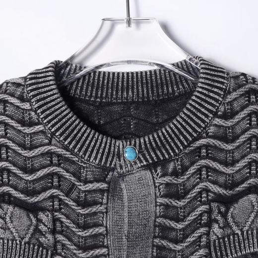 257112SDSA秋冬新款痞帅男装潮牌口袋针织波浪线毛衣纽扣圆领开衫针织衫 商品图2