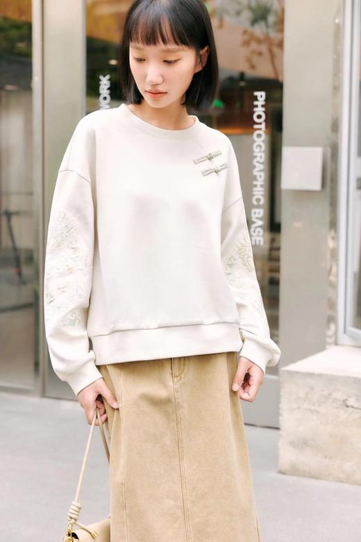 HAYES 国风元素白色圆领卫衣上衣 20957 商品图0