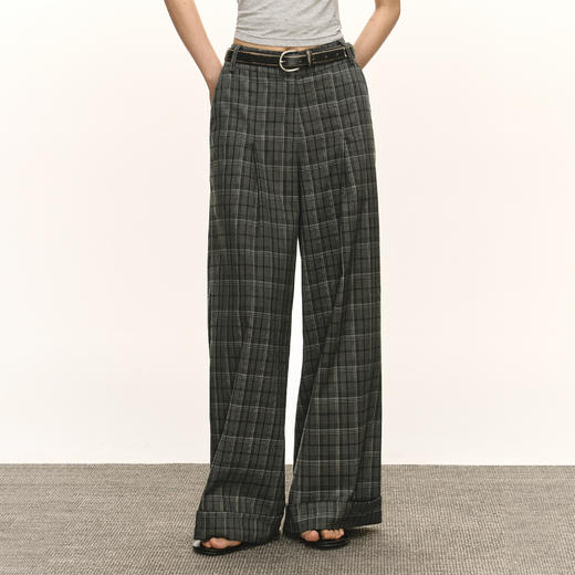 Ariseism 美式复古设计感宽松深色格子裤女秋季新款长裤子 商品图1