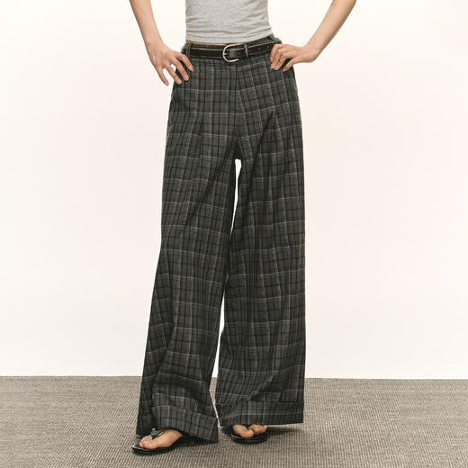 Ariseism 美式复古设计感宽松深色格子裤女秋季新款长裤子 商品图3