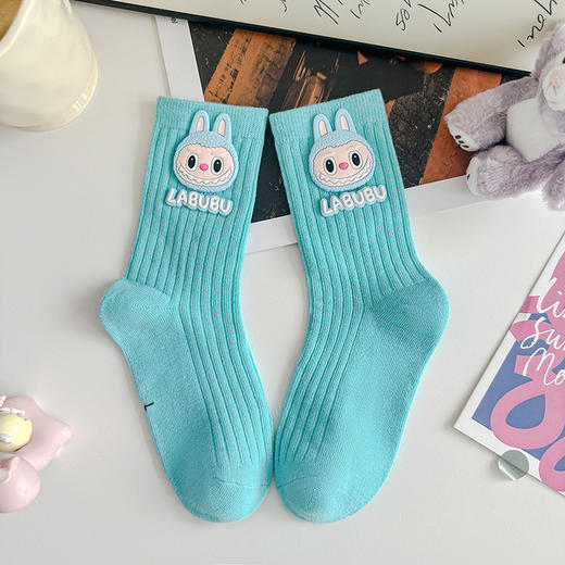 【YW】无忧购25元2双，39元5双儿童袜子春秋labubu拉布布卡通配饰中筒袜0002（截单后3-5天发货) 商品图11