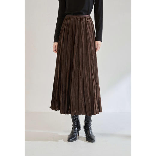 「高货sh」全新升级【铂金会员146/天猫199/差价53】(54617)洛诗琳气质丝绒褶皱半身裙2025秋季百搭松紧腰长款A字裙 商品图3