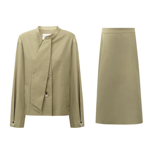 SELFWHO棉混纺卡其色飘带风衣外套女2025秋新款宽松显瘦百搭外套 商品图3