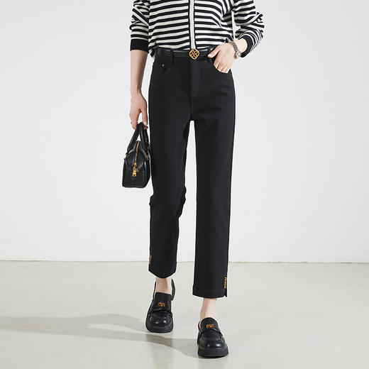 【复古-开叉-小直筒】逸阳秋新品修身遮肉显瘦九分烟管牛仔裤子0781 商品图4