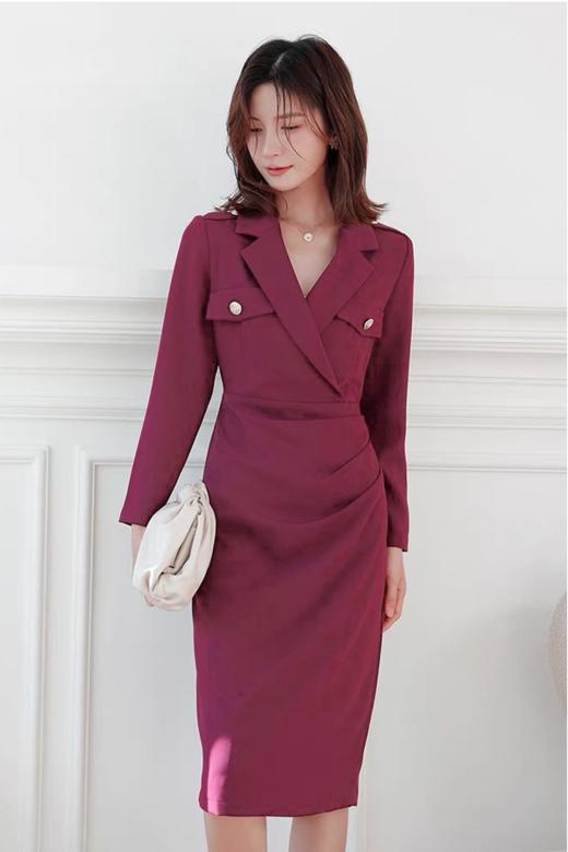ELLA JADE 紫红色高端大气西装收腰连衣裙 17117 商品图0