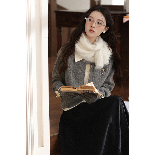 鹿向南「秋日几何」法式短款巨好看早秋外套假两件卡其色毛衣女 商品图4