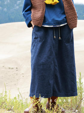 PETIT SCHAN小闪 CLO#907 As deep as the ocean 深如海 亚麻棉抽绳松紧腰半裙