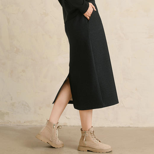 天丝羊毛半身裙，松紧腰纯色中长款a字裙QM-6565 商品图3