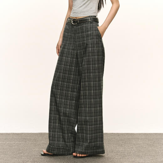 Ariseism 美式复古设计感宽松深色格子裤女秋季新款长裤子 商品图2