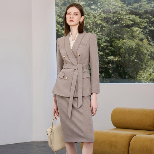 IWY/气质燕麦色羊毛西装套裙女秋冬新款绑带职业装正式场合工装CS2495-K 商品图1