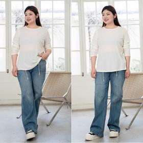 现货，48小时内发货【系带牛仔裤】加肥加大高个子系带牛仔裤，后松紧腰款式，这条裤子的面料也很舒服 90%棉的复古蓝牛仔布，柔软又有质感不像那些硬邦邦的牛仔裤，穿着不舒服还显胖！