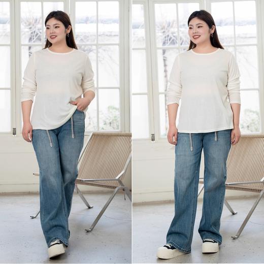 现货，48小时内发货【系带牛仔裤】加肥加大高个子系带牛仔裤，后松紧腰款式，这条裤子的面料也很舒服 90%棉的复古蓝牛仔布，柔软又有质感不像那些硬邦邦的牛仔裤，穿着不舒服还显胖！ 商品图0