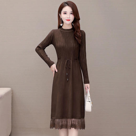 QYM 5CSF232-Y弹力毛线针织蕾丝网纱拼结连衣裙 商品图2