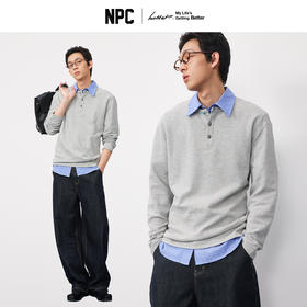 潮牌腰果花刺绣仿【绿松石】扣华夫格长袖T恤男亨利领NP58TL18