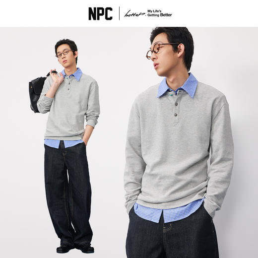 潮牌腰果花刺绣仿【绿松石】扣华夫格长袖T恤男亨利领NP58TL18 商品图0