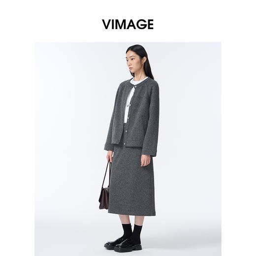VIMAGE纬漫纪深灰色高级感后背开叉设计2025秋冬新品保暖半裙V2406108 商品图3