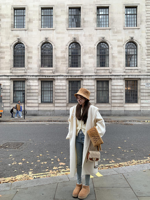 金蘑菇菇 温莎 lp经典连帽羊绒大衣/10羊绒 商品图10