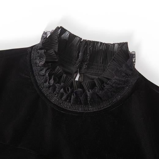 「高货wl」全新升级【铂金会员257/天猫339/差价82】(61223)洛诗琳法式丝绒拼接雪纺衬衫2025秋季花边领百搭通勤上衣 商品图2