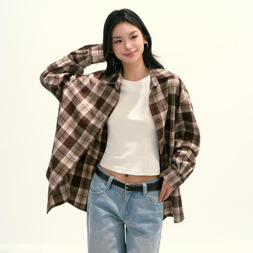 Ariseism 美式复古设计感宽松大格子衬衫女秋季新款长袖上衣 商品图1