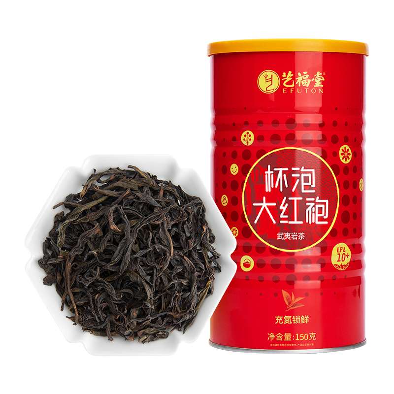 【买2送水晶杯】艺福堂 杯泡大红袍 正宗武夷山特级浓香型岩茶 125g/罐