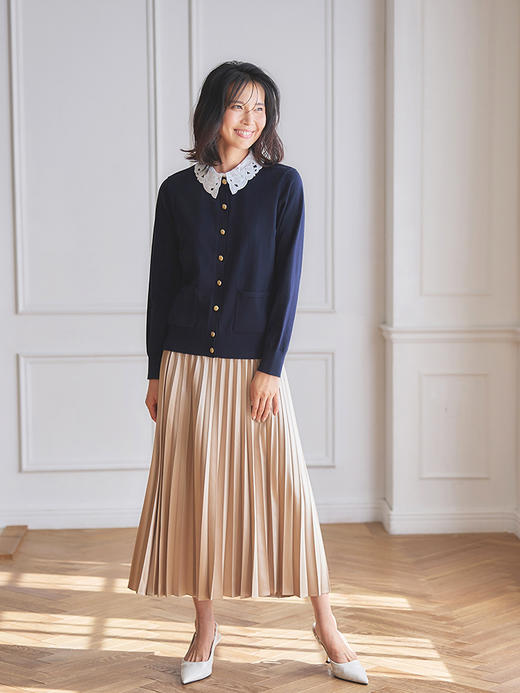 23区日系春季通勤宽松松紧腰过膝中长半身裙百褶休闲裙商场同款 商品图2