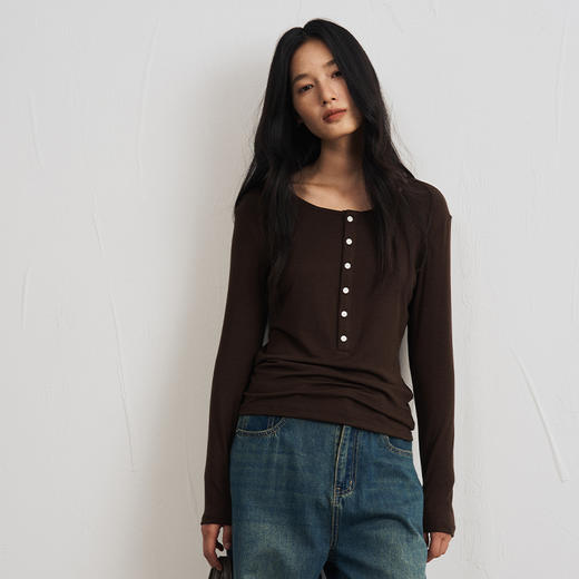 【3-5天发】【显瘦密码】莱赛尔美利奴羊毛亨利领修身针织打底衫 商品图5