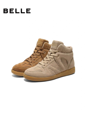BF楼百丽复古保暖高帮鞋女25冬新商场同款舒适薄底休闲鞋E8H1DDD5