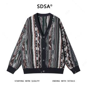 257121SDSA秋冬新款痞帅男装韩版撞色竖纹纽扣V领针织衫百搭开衫毛衣