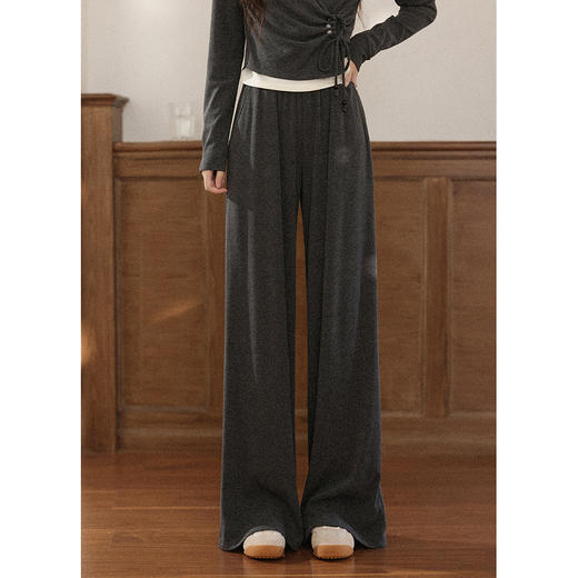 鹿向南「油画风铃」灰色高腰休闲裤女早秋新款小众宽松慵懒阔腿裤 商品图2