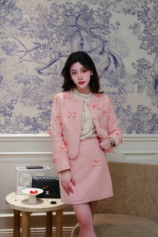 L.Fleuri 粉色小香风蝴蝶结外套半裙套装 20988 商品图0